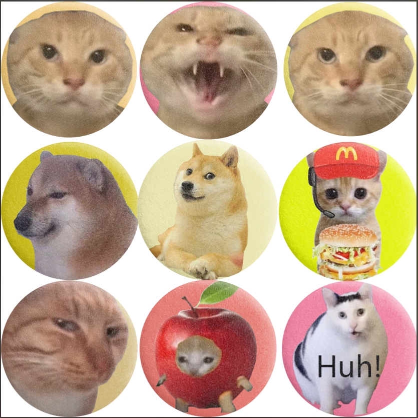 猫meme58mm加厚毛绒吧唧挂件抽象迷因圆头耄耋doge新鲜哥cheems
