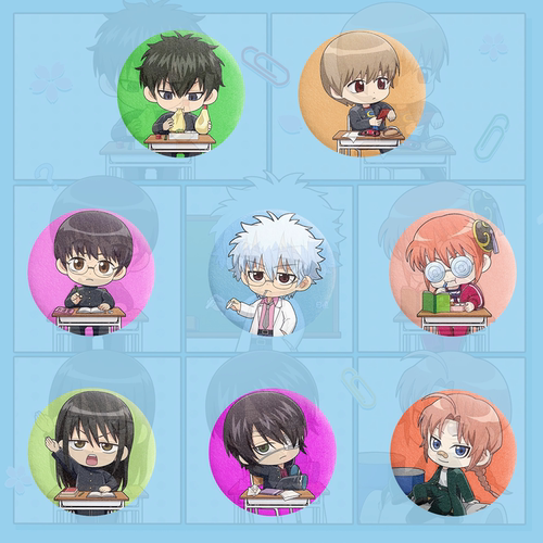 银魂Gintama58mm加厚毛绒吧唧卡通挂件痛包装饰银时土方冲田神乐