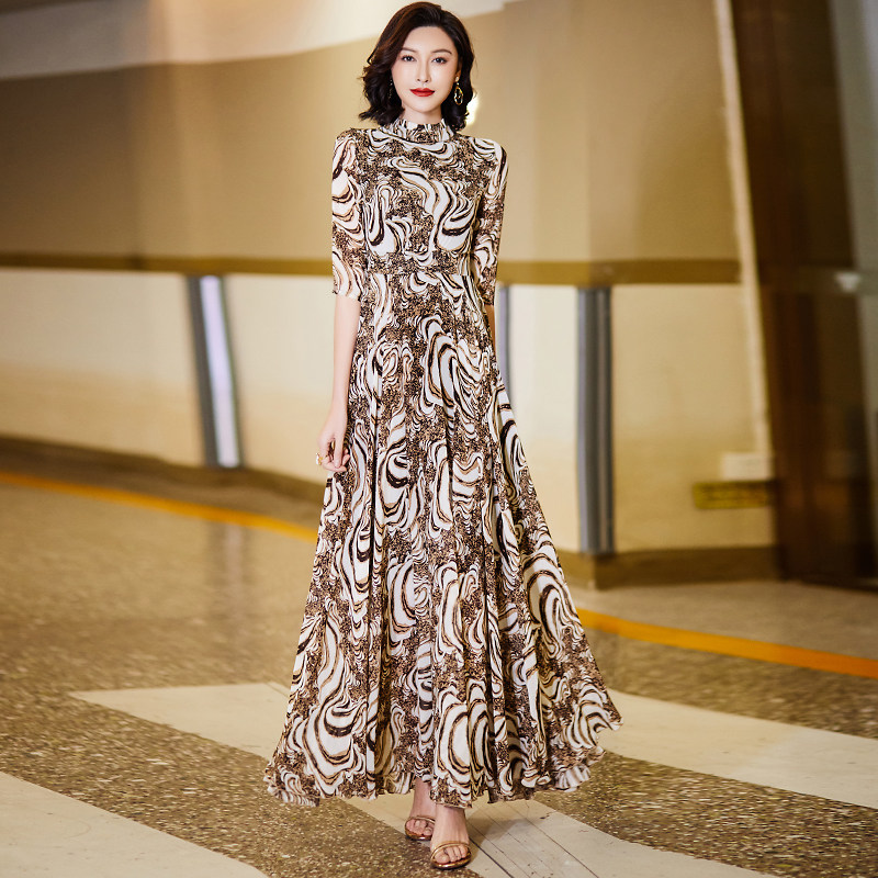 2022年新款春夏长款连衣裙遮肉花色长裙女显瘦显高气质到脚踝裙子