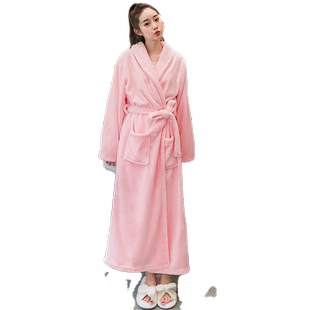 秋冬季加厚加绒珊瑚绒睡袍女士宽松大码浴袍情侣保暖睡衣长款晨跑