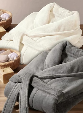 秋冬季加厚加绒法兰绒浴袍加长款宽松大码睡袍男女士冬天保暖睡衣