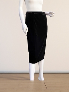 30026丝绒一步裙纯黑中长百搭修身 高腰通勤 显瘦气质女装