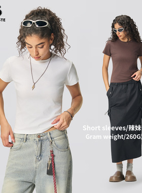 RS女装|跨境欧美正肩辣妹短袖t恤女修身弹性贴身打底内搭上衣短袖