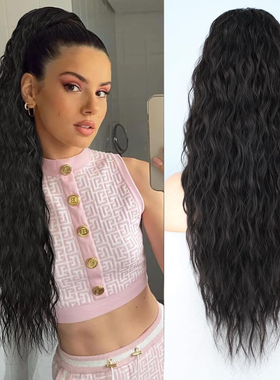 假发马尾女长卷发抽绳式马尾玉米烫卷假发ponytails Hairpiece