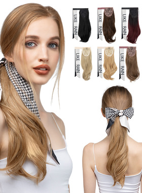 马尾假发蝴蝶结发带长卷发大波浪假发侧马尾ponytails Hairpiece