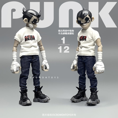 1/12兵人6寸人偶CROWDHTOYS潮流D_ONE黑角龙限 牙仔 牛仔裤