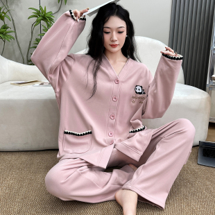 薄绒家居服冬季 大码 秋冬睡衣女200斤胖mm德绒莱赛尔桑蚕丝v领开衫