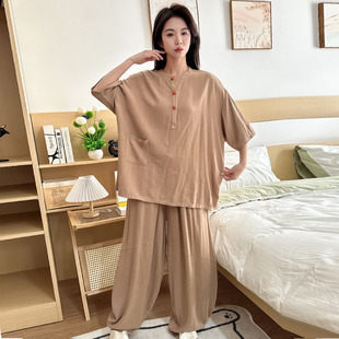 佛系禅意家居服素衣禅修服200斤 夏季 睡衣女大码 胖mm中式 棉麻短袖