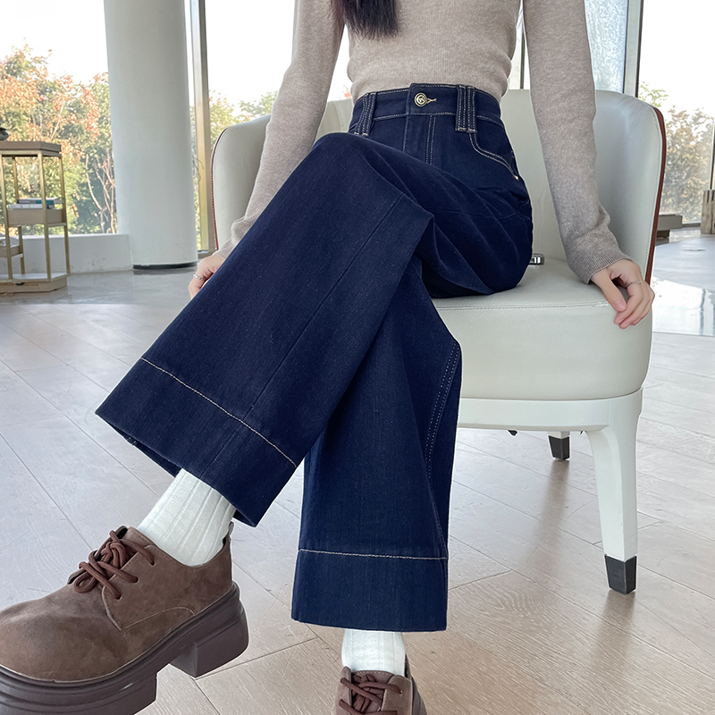 加绒窄版直筒牛仔裤女秋冬新款