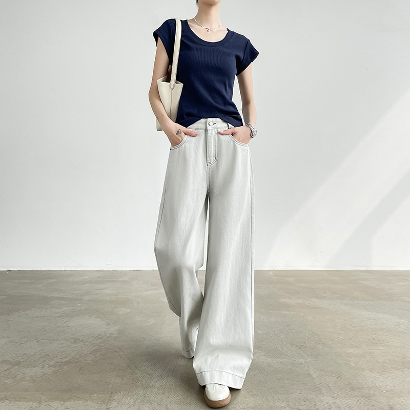 灰白色美式阔腿牛仔裤女