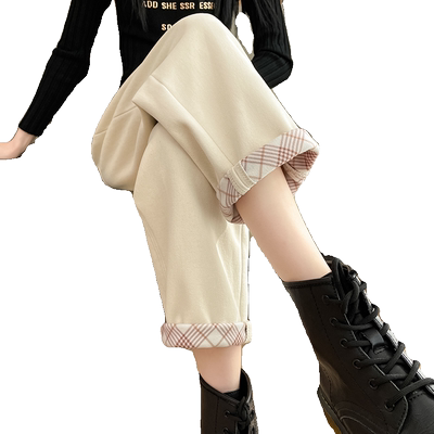 米白色高腰牛仔裤女秋冬2025新款