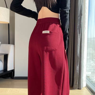 安可拉红阔腿香蕉裤女秋季新款