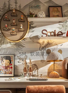 现代简约样板间女孩房书桌组合摆件卧室儿童房颜料搭配台灯装饰品