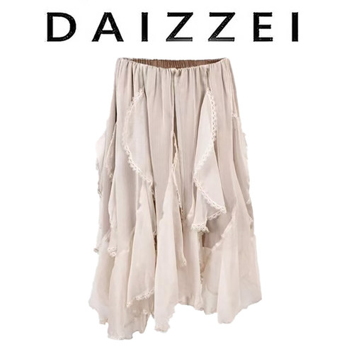 春夏新款不规则蕾丝边鱼尾纱纱裙