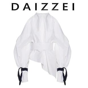 白色衬衫 气质长袖 女春季 新款 不规则上衣 DAIZZEI 高级感泡泡袖 法式