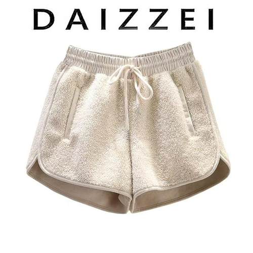 设计羊羔毛打底短裤高腰阔腿靴裤