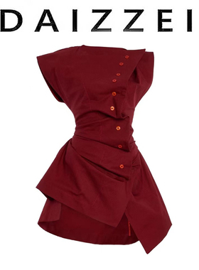 DAIZZEI~后腰绑带设计无袖衬衫女夏季新款高级感独特别致收腰上衣