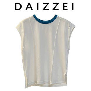 DAIZZEI 气质显瘦设计感坎肩上衣潮 撞色圆领无袖 背心T恤女夏新款