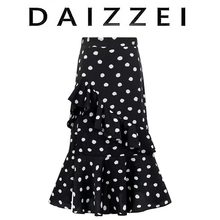 DAIZZEI~不规则波点鱼尾裙2025新款气质a字裙中长款雪纺半身裙女