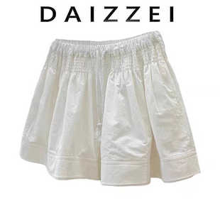 DAIZZEI~高级感别致松紧腰抽绳宽松阔腿A字休闲短裤女夏薄款裙裤