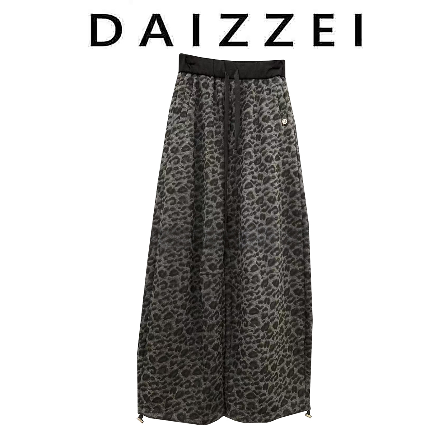 高端松紧抽绳加绒豹纹弯刀休闲裤