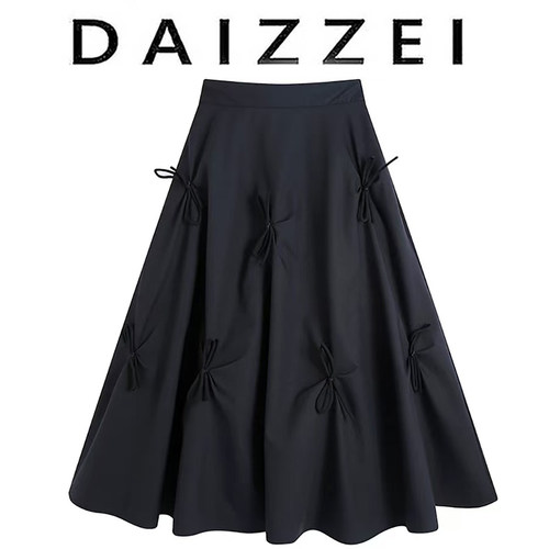 蝴蝶结设计感A字半身裙女中长裙