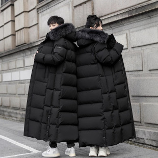 进口鹅绒羽绒服超长款过膝加厚连帽大码男女同款户外极寒外套新款