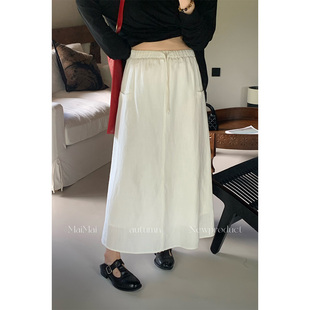 【郑买买】白桥 知性风优雅百搭质感极简文艺白色半身裙