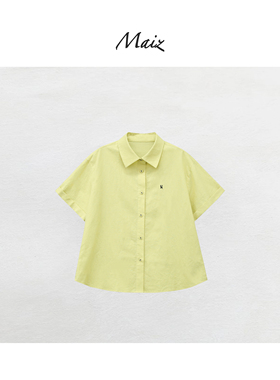 郑买买 小猫Polo 春夏新款休闲简约显白通勤刺绣短袖衬衫外套上衣