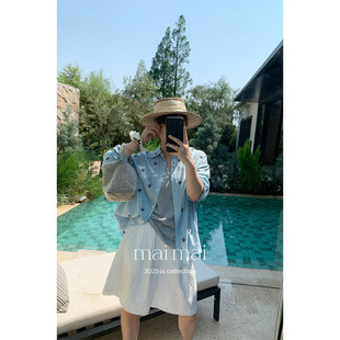 轻奢休闲百搭休闲风花朵刺绣防晒衬衫 郑买买 薄款 夏日蓝铃 夏季