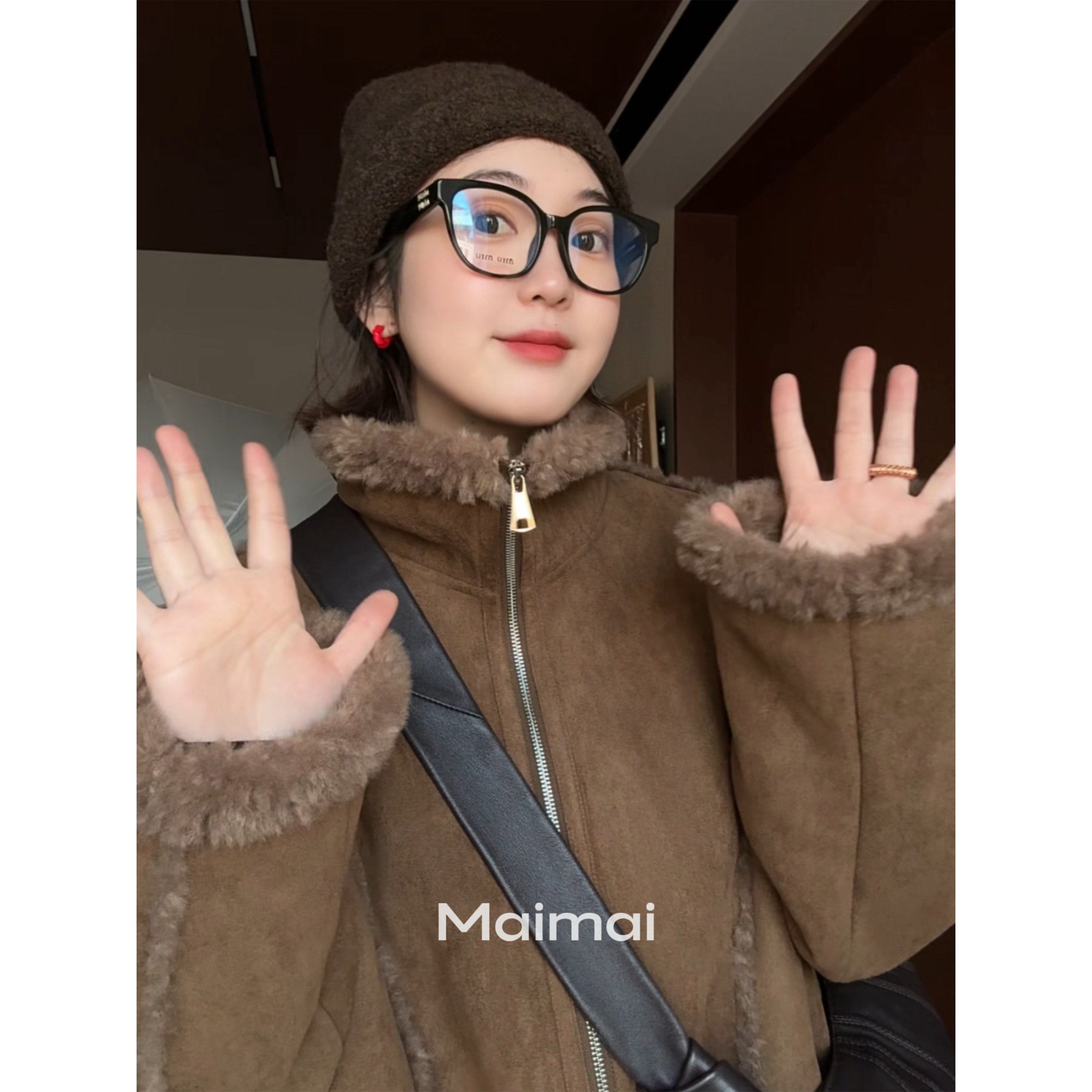 秋冬显瘦气质百搭绵羊毛翻领外套