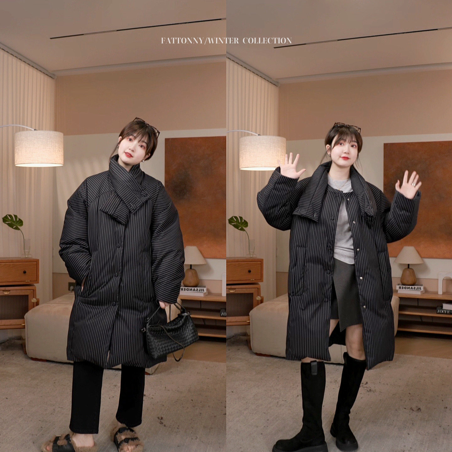 郑买买 黑标系列 秋冬拼接薯条围巾撞色轻装滑羽绒服