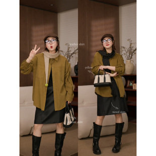 洋气网红气质老钱风纯色灯芯绒衬衫 郑买买 新款 秋冬季 芝士焗