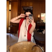 雪花饼 不规则背心内搭女款 春季 简约V领蕾丝边无袖 新款 郑买买