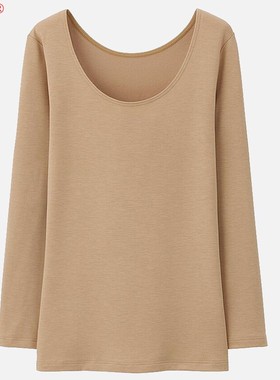 优U家EXW女自发热1.5倍暖大圆领薄绒保暖内衣U领八分袖低领打底衫