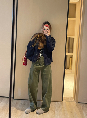 KOGIRL韩系东大门博主款低腰绿色廓形休闲裤工装显瘦松弛舒适长裤