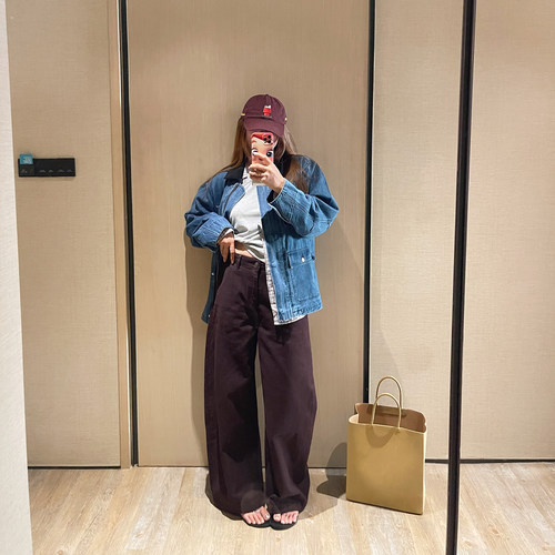 乌梅紫复古高腰显瘦阔腿牛仔裤秋
