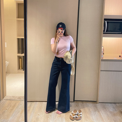 丹宁原色高腰直筒微喇牛仔裤女夏