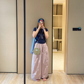 遛弯裤 KOGIRL夏日粉色系天然皱感轻盈面料弧形宽松休闲裤 防晒裤 女