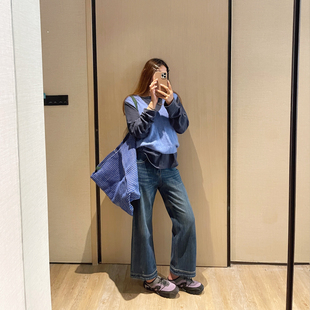 KOGIRL秋季新款美式复古高腰直筒九分牛仔裤宽边阔腿显瘦休闲裤女