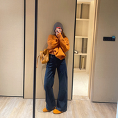 显瘦显高休闲长裤 KOGIRL冬季 复古摩登深蓝直筒牛仔裤 韩版 女 新款