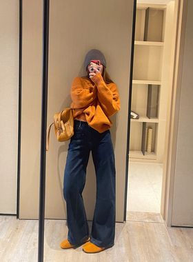 KOGIRL冬季新款韩版复古摩登深蓝直筒牛仔裤显瘦显高休闲长裤女