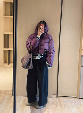 KOGIRL秋冬拉绒韩系简约舒适弧形休闲裤宽松显瘦松紧腰梨形日系裤