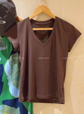 KOGIRL夏季韩系正肩V领基础百搭修身显瘦纯色休闲短袖舒适上衣女