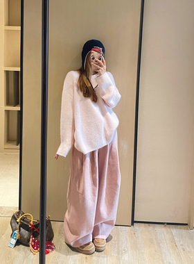 KOGIRL浣熊线羊毛保暖针织毛衣韩系东大门圆领简约慵懒风松弛上衣