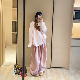 KOGIRL浣熊线羊毛保暖针织毛衣韩系东大门圆领简约慵懒风松弛上衣