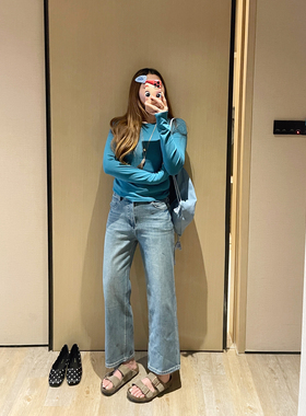 KOGIRL春夏新款360四面弹莱卡棉高腰窄版九分法棍裤直筒牛仔裤女