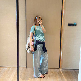 KOGIRL夏日TF薄荷蓝韩系圆领慵懒松弛感舒适棉宽松短袖T恤上衣女