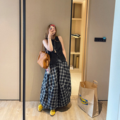 KOGIRL夏季 轻薄透气日系休闲松弛感简约时髦格子气球云朵半身裙女