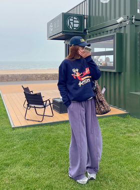 KOGIRL韩版简约风松紧腰弧形量感宽松阔腿显瘦休闲裤长款女秋季